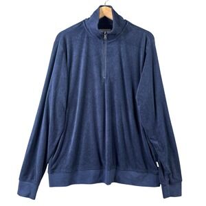 Onia Mens‎ Navy Blue Terry Cloth Quarter Zip Pullover Sweatshirt Size L Cotton